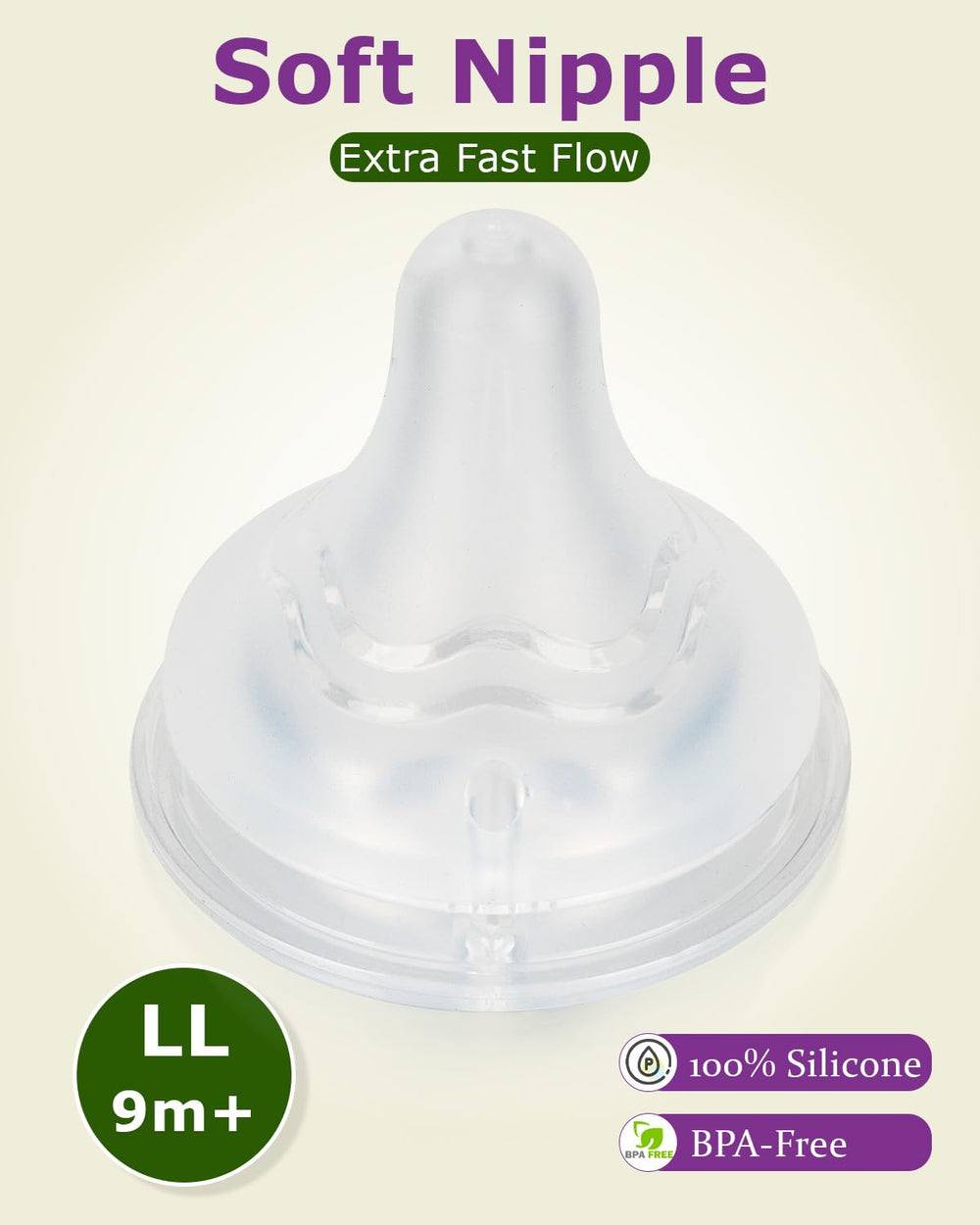 Joyfeed nipple with breast-like design promotes natural latch and easy transitions.