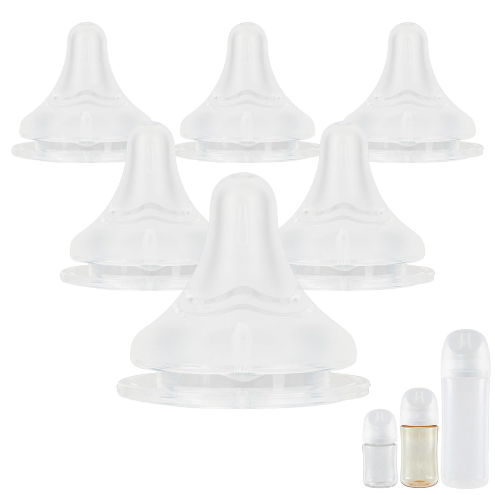 Joyfeed silicone nipple for Pigeon bottle with five flow rates for growing babies.