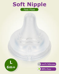 Joyfeed silicone nipple close-up, ultra-soft silicone for gentle feeding.