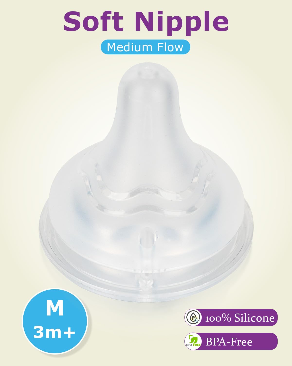 Joyfeed silicone nipple with soft tip promotes natural latch and gentle feeding sessions.