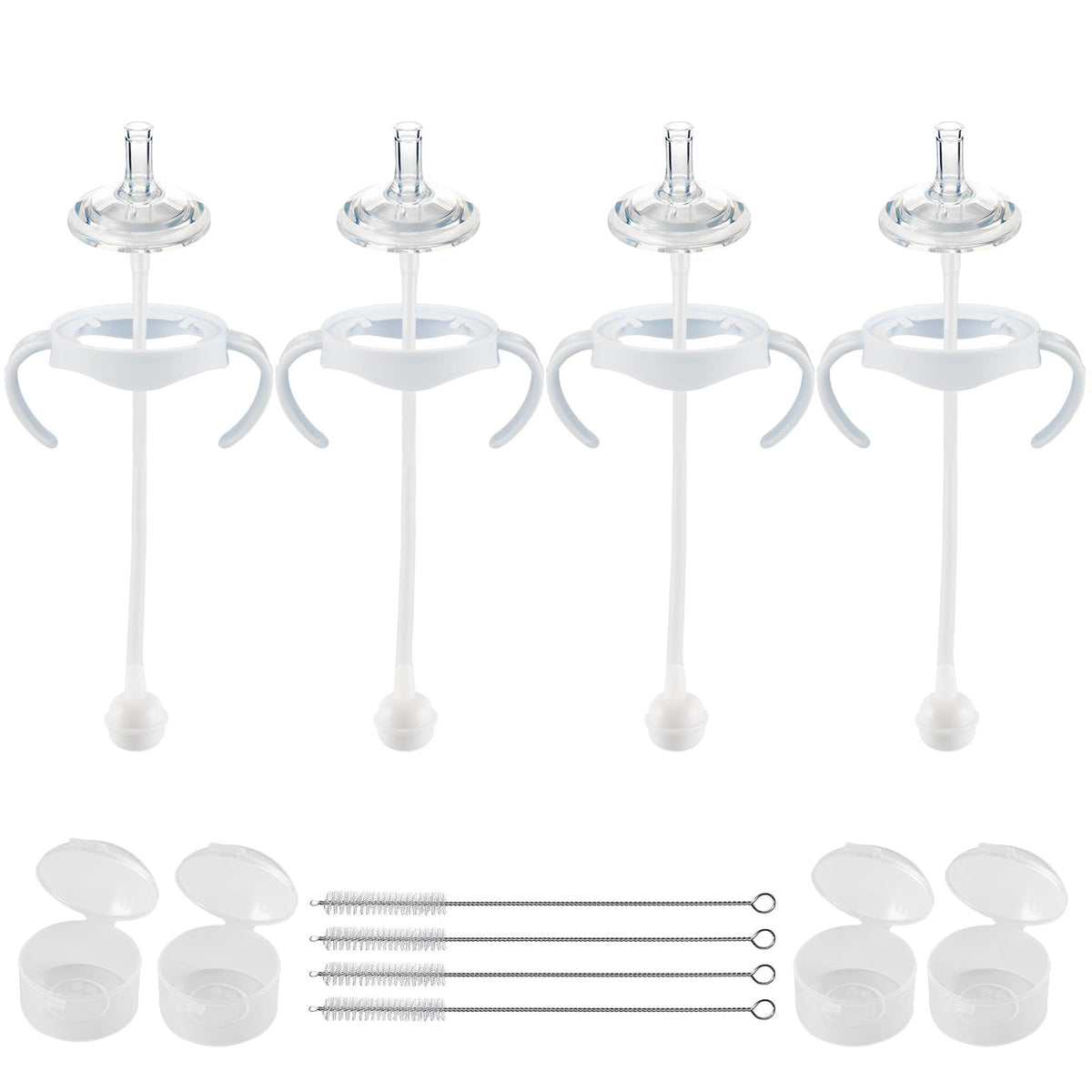 Joyfeed straw cup conversion kit 4-pack turns bottles into easy sippy cups for on-the-go feeding.