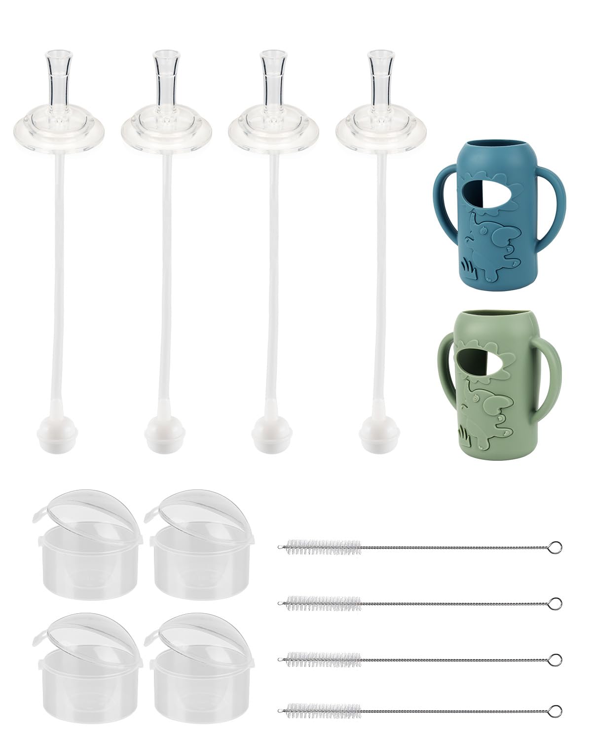 Joyfeed straw cup kit attached to Dr. Brown's narrow bottle for easy sipping.