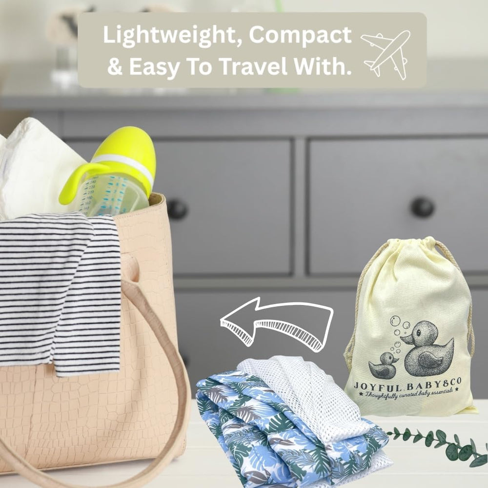 JOYFUL.BABY&CO foldable sling fits in small bags for easy stow-and-go.