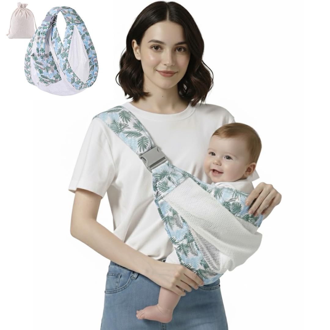 Joyful Baby Co baby sling tropical blue in compact fold for easy travel and storage