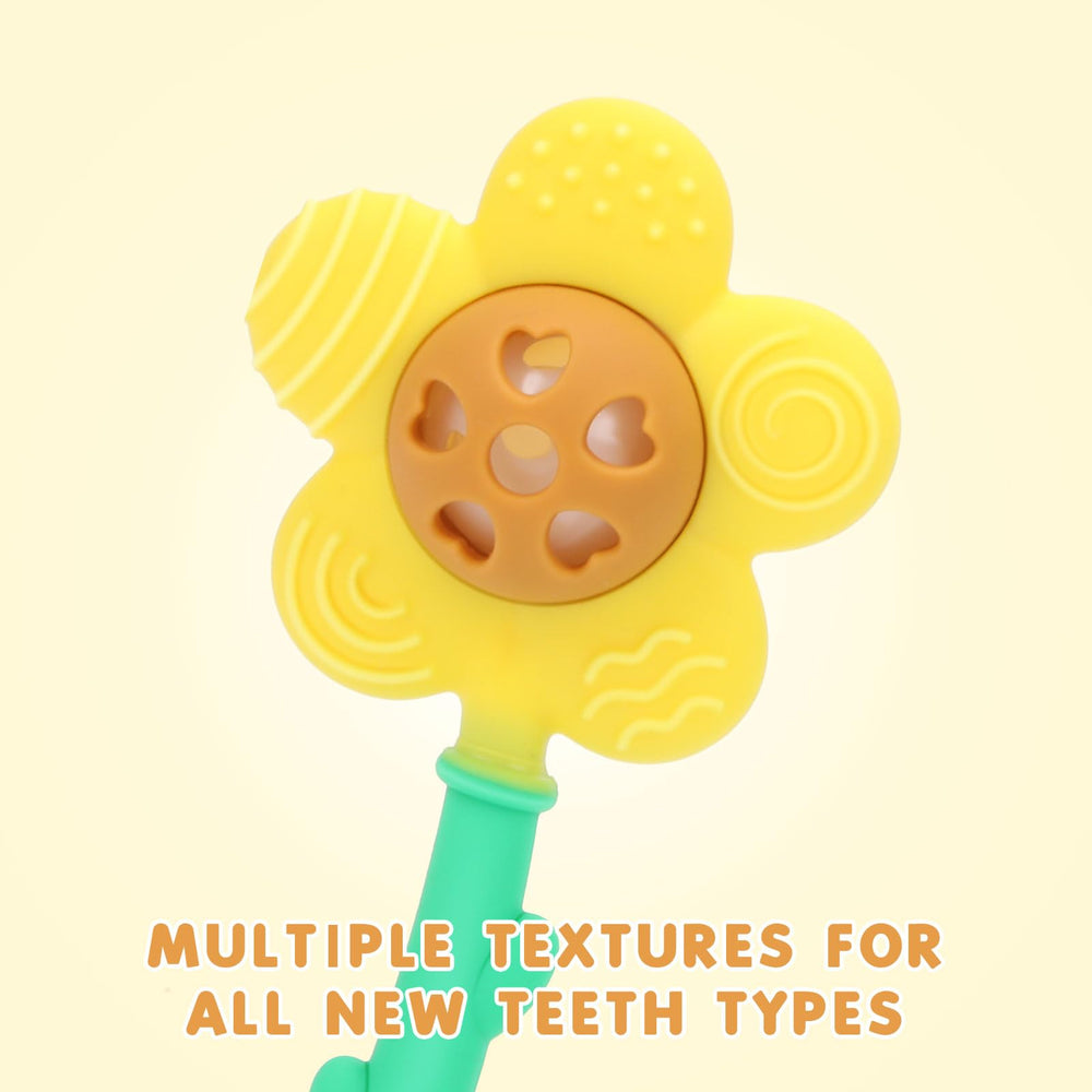 BPA-free Joyfulia Sunnyflower teether uses food-grade silicone