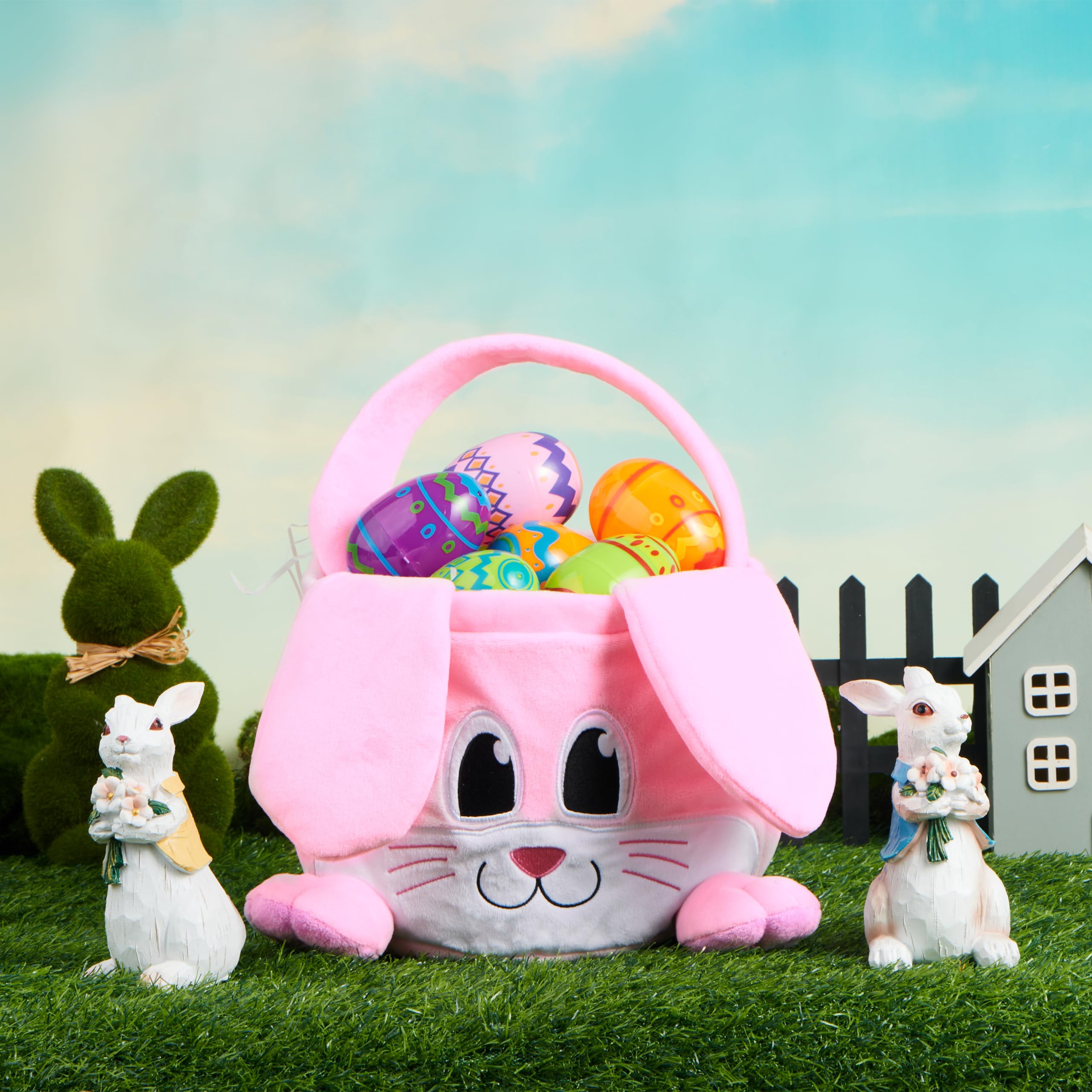 JOYIN 10.9x7.9x9.4-inch bunny basket suits Easter gifting and decor.