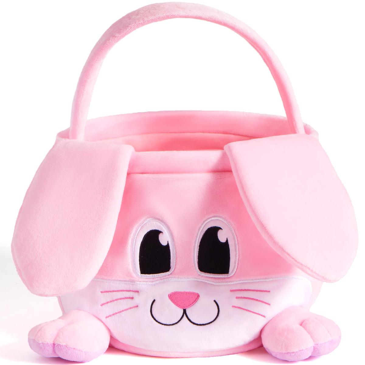 JOYIN Easter pink bunny basket showcases a cheerful design for kids' egg hunts.