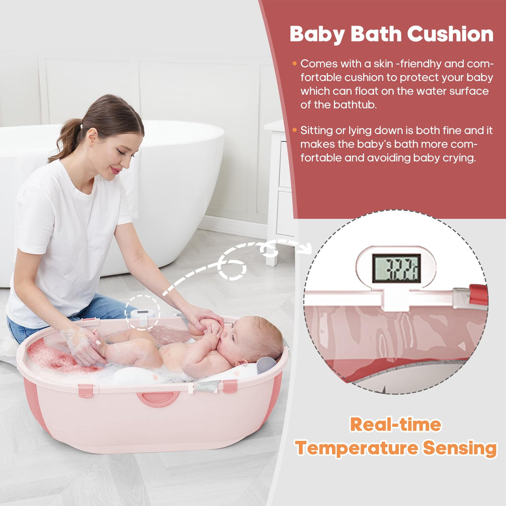 Joyingbaby bath cushion attached to tub edge for comfortable support