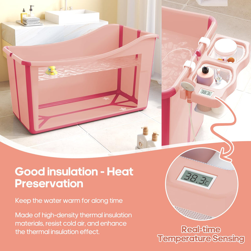Joyingbaby tub with storage basket keeps bath essentials handy
