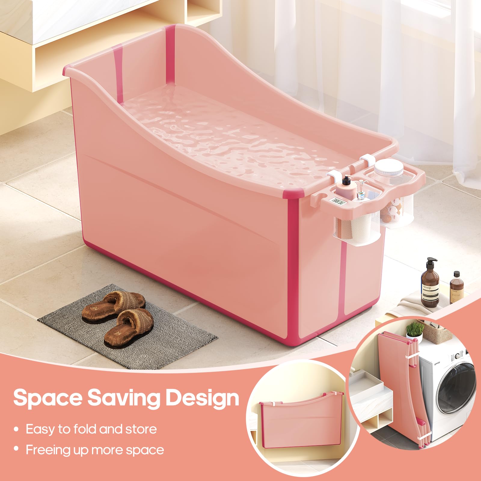 Joyingbaby tub provides chest-deep water for comfortable soaking