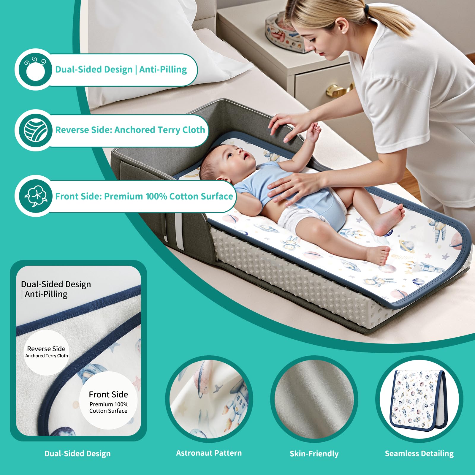 Joyingbaby easy-clean cover with dot fabric wipes clean quickly.