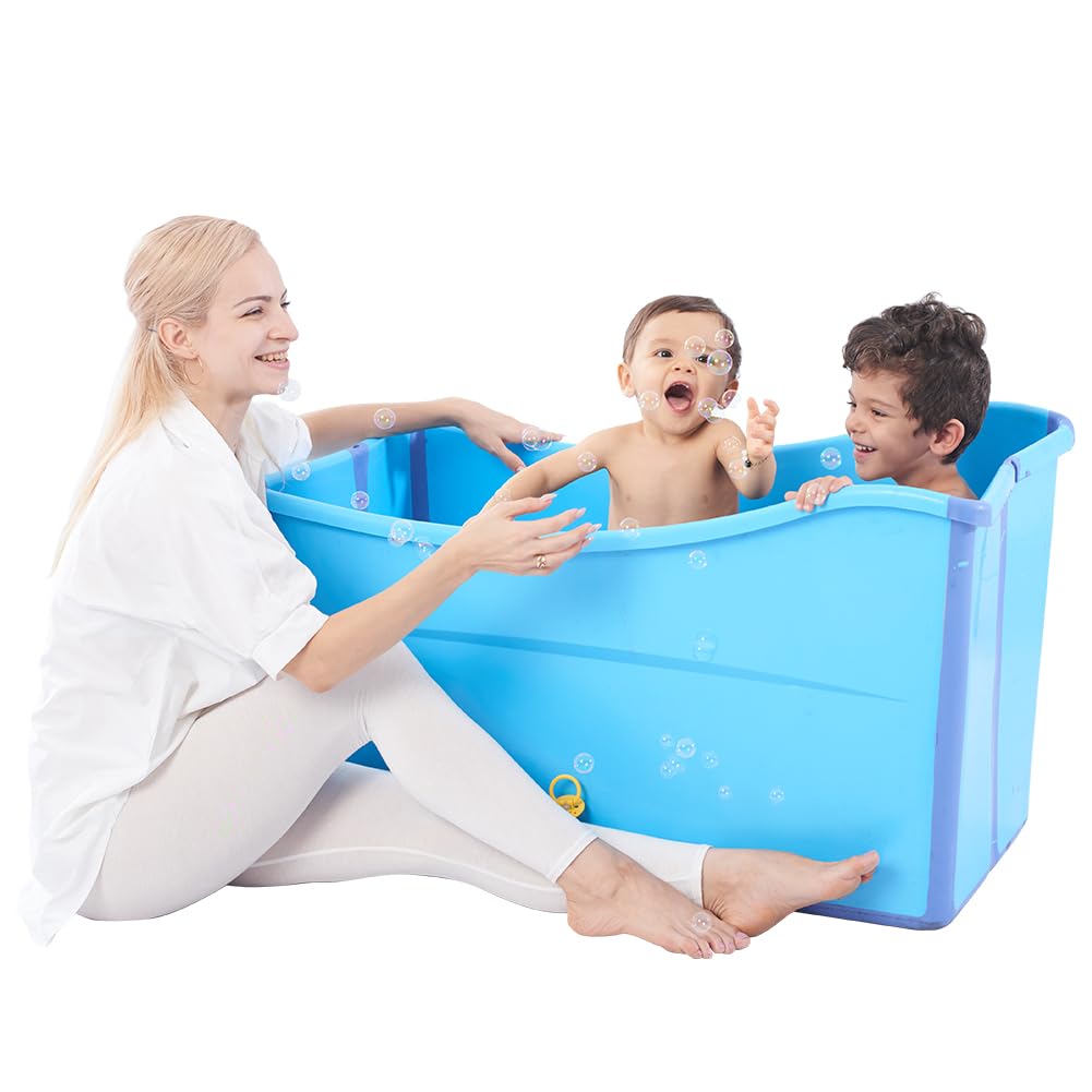 Joyingbaby large foldable bathtub folded for compact storage and portability.