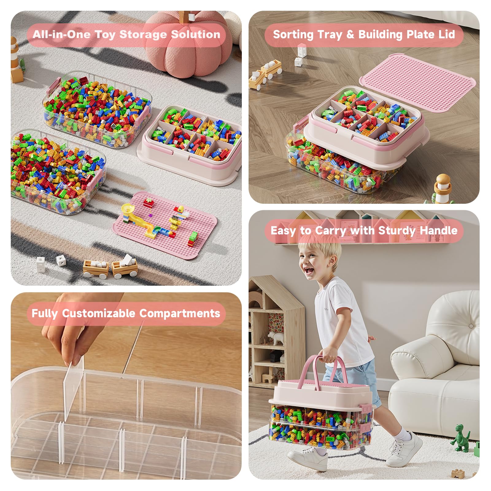 Joyingbaby removable sorting trays provide quick access to small bricks.