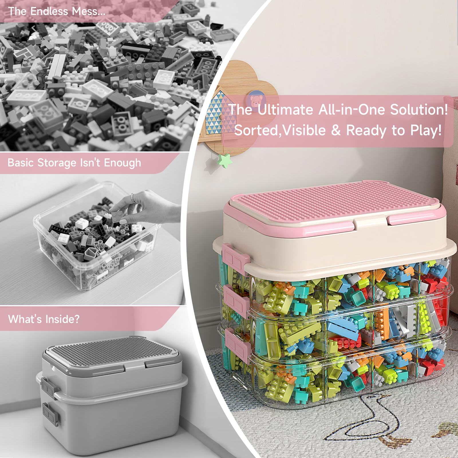Joyingbaby stackable bins securely lock together to save space.
