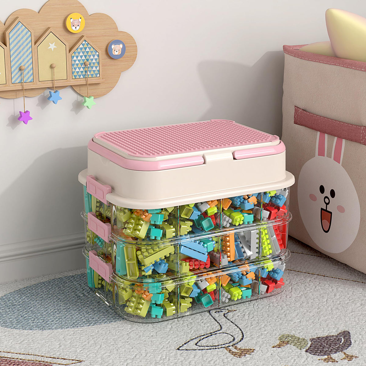 Joyingbaby toy storage organizer box with handle keeps toys neatly sorted and portable.