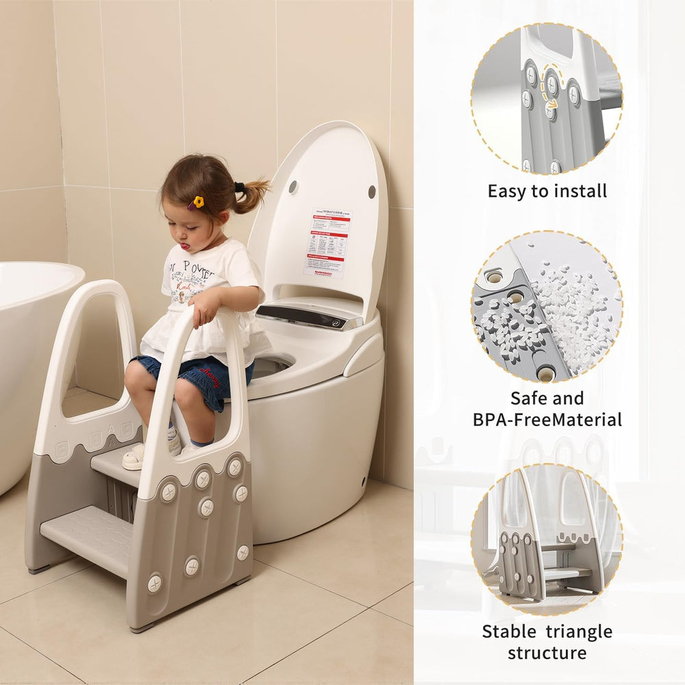 Joylico kids stool side view highlighting wide, stable pedals