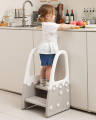 Joylico two-step stool with handrails in front view for kid safety