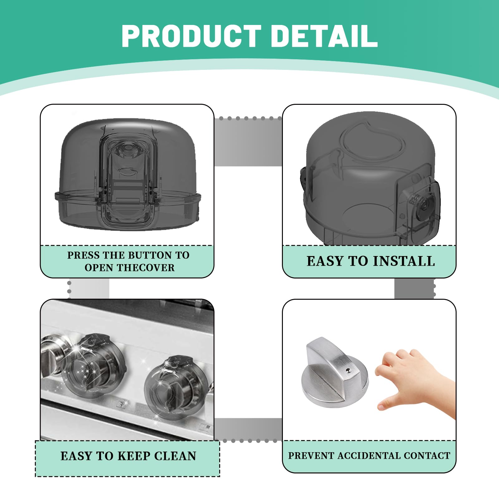 JOYLION kids stove knob cover one-button operation demonstrated for easy adult use