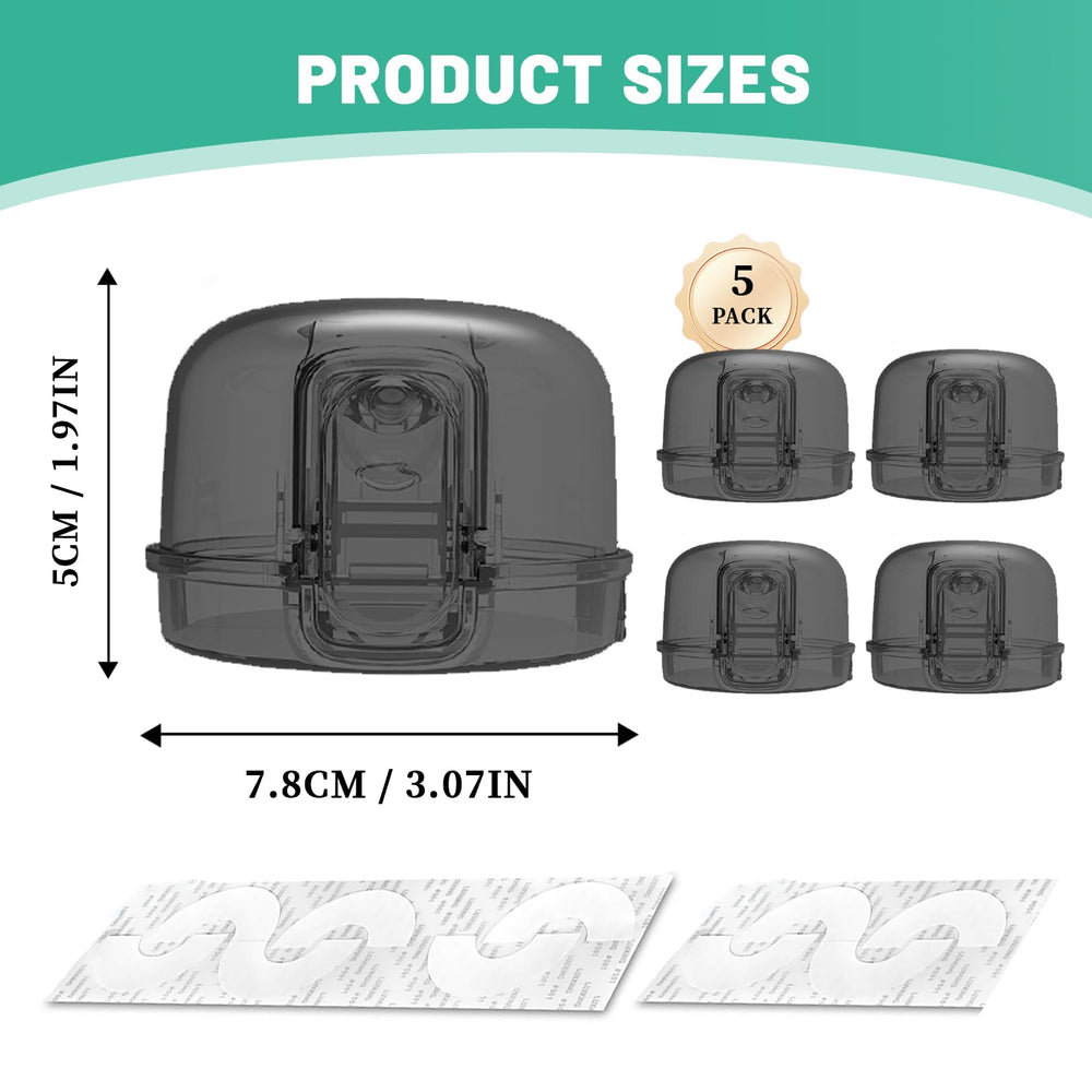 JOYLION kids stove knob cover close-up in transparent white shows easy adult access