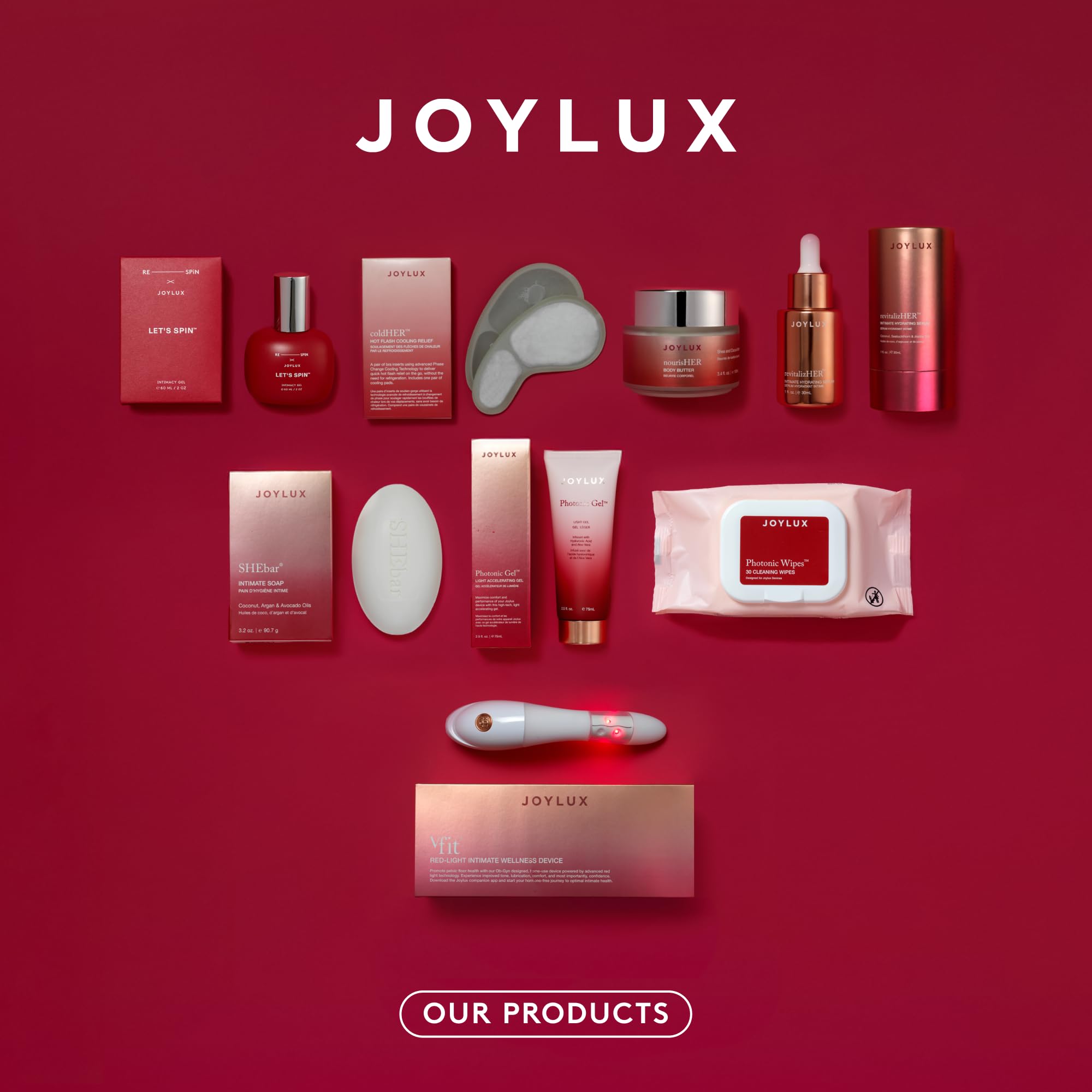 Joylux revitalizHER clean formulation label emphasizes paraben-free and fragrance-free options