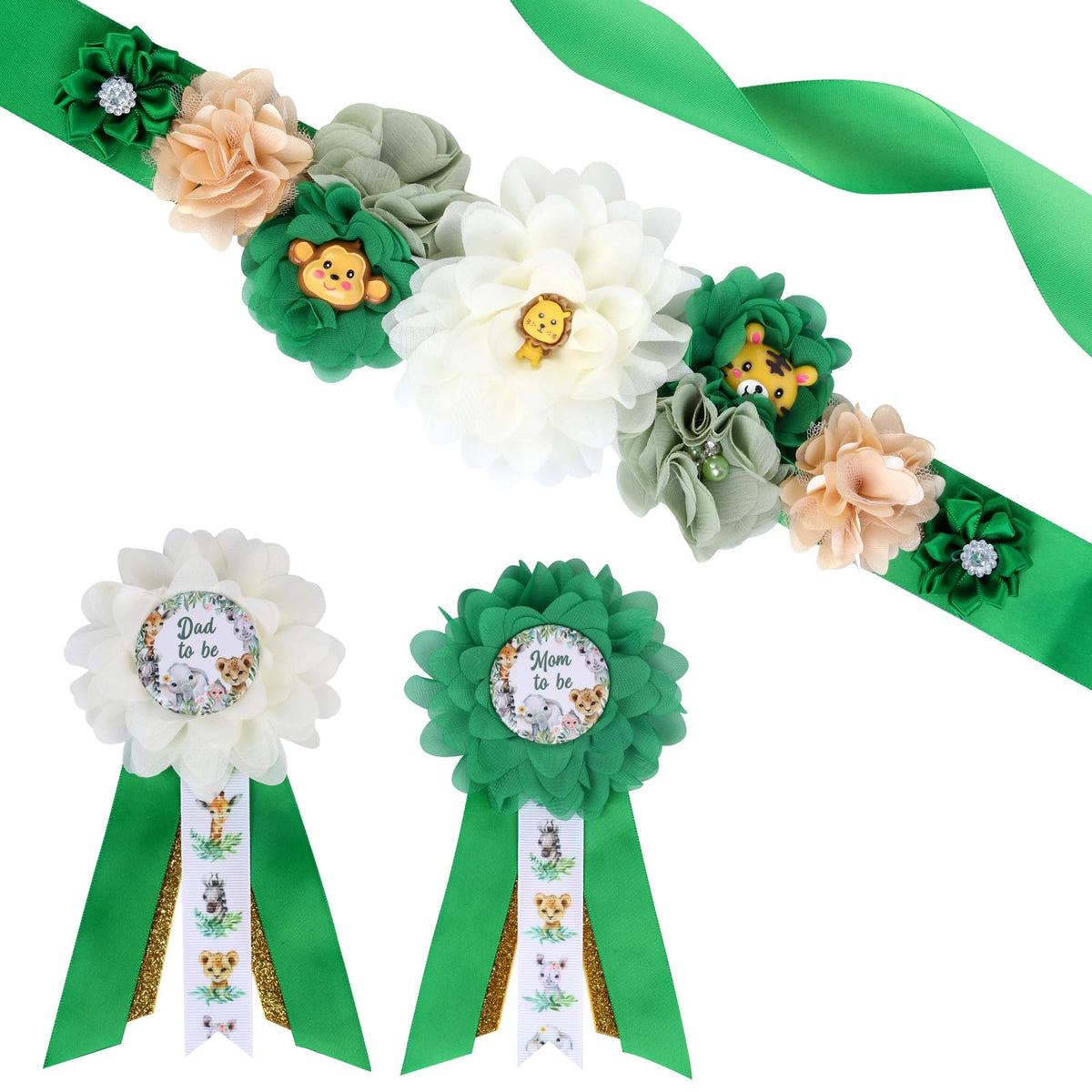 JOYMEMO greenery safari maternity sash for baby shower photos