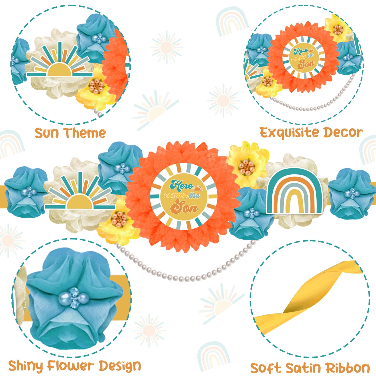 JOYMEMO Here Comes The Son design details enhance vintage baby shower decor.