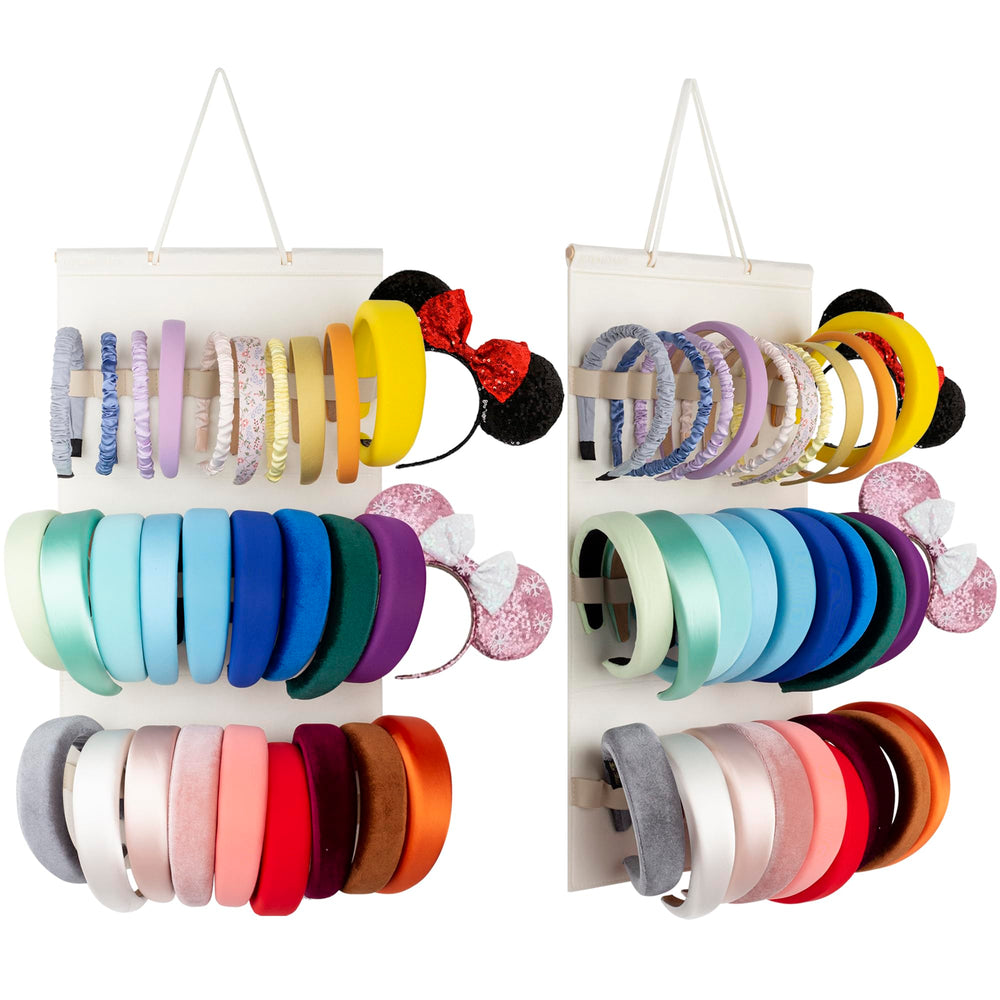 JOYMOMO Hanging Headband Holder in Cream keeps headbands accessible.