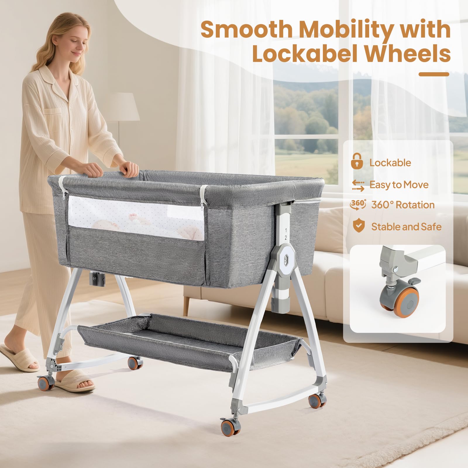 JOYMOR 3-in-1 bassinet with breathable mattress supports cozy naps