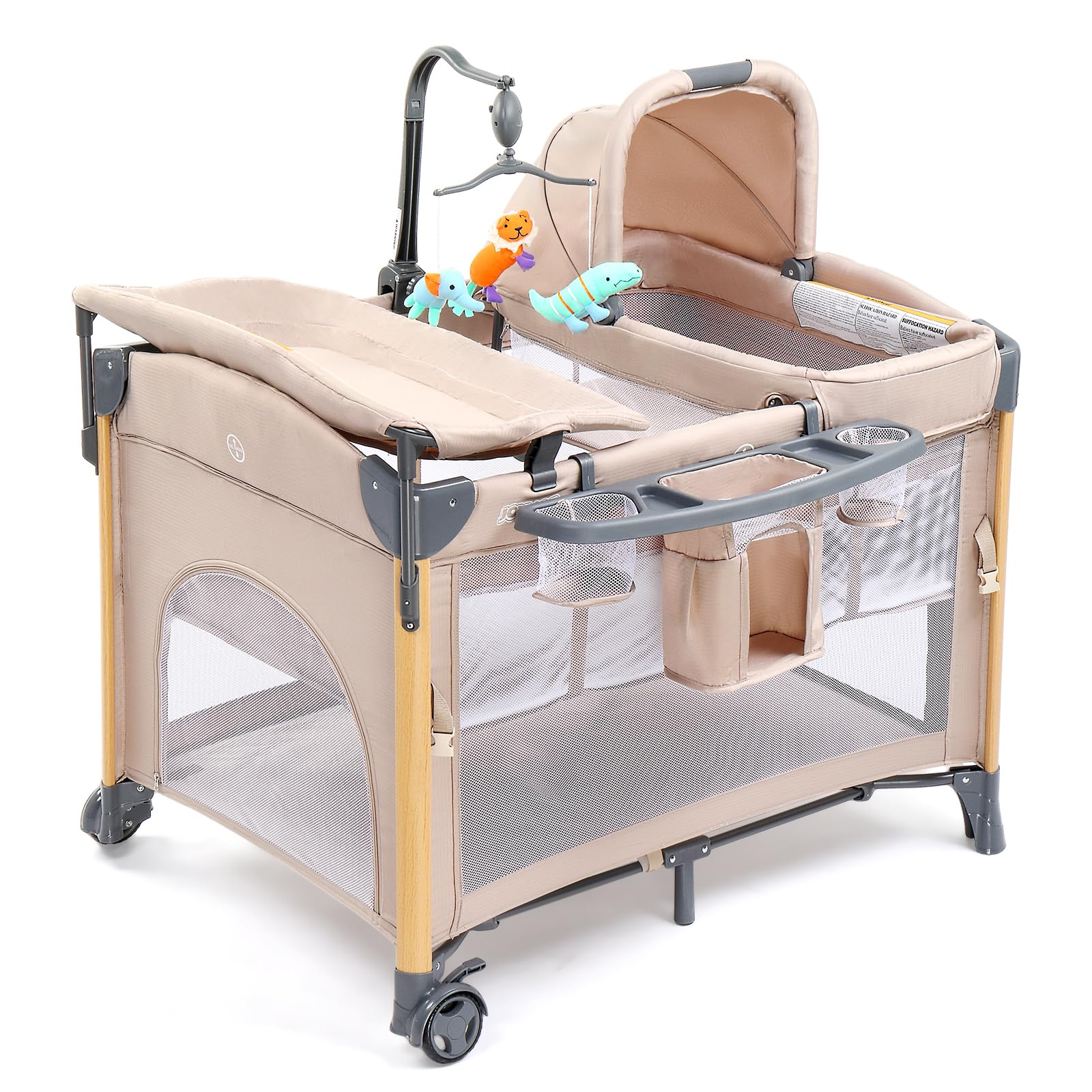 JOYMOR 7in1 bedside bassinet with mattress keeps newborns close for night care.