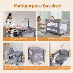 Joymor 9-in-1 bedside bassinet cradle conversion for gentle rocking sessions.