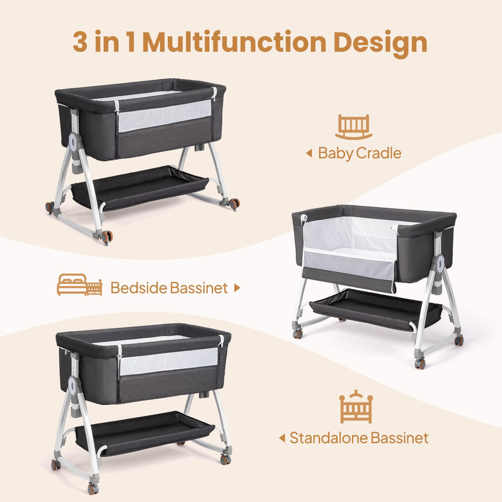 JOYMOR bedside bassinet height adjustment with bed compatibility