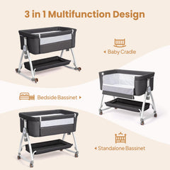 JOYMOR bedside bassinet height adjustment with bed compatibility