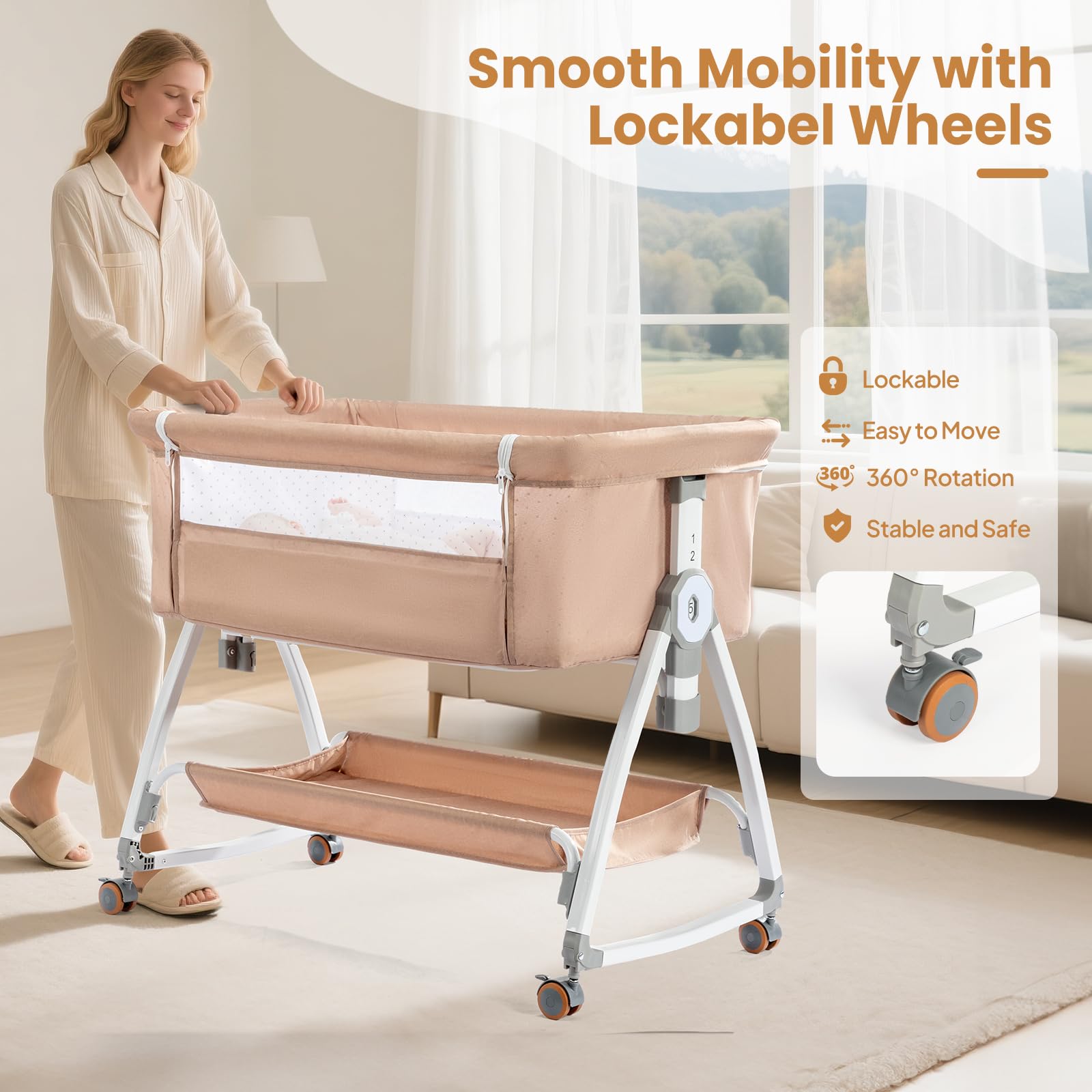 JOYMOR breathable mesh walls for airflow and baby visibility.