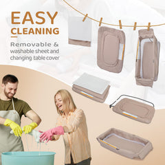 JOYMOR changing table with sheet simplifies diaper changes and cleanup.