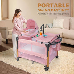 JOYMOR pink bedside sleeper keeps baby close and comfortable for feeding