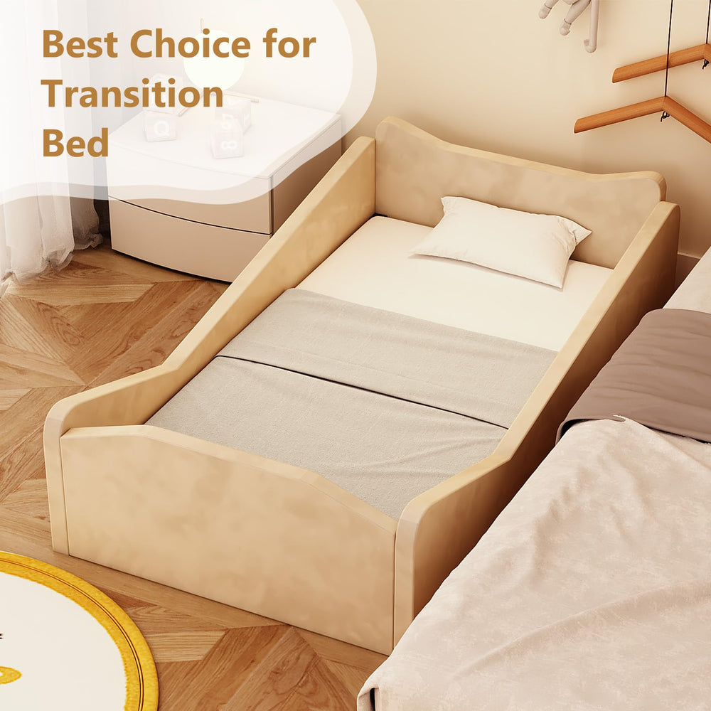 JOYMOR toddler bed arc-notch safety design supports independent climbing on and off