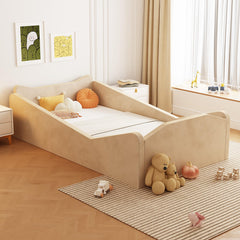 JOYMOR toddler bed beige floor guardrail offers a safe, spacious sleep space for toddlers