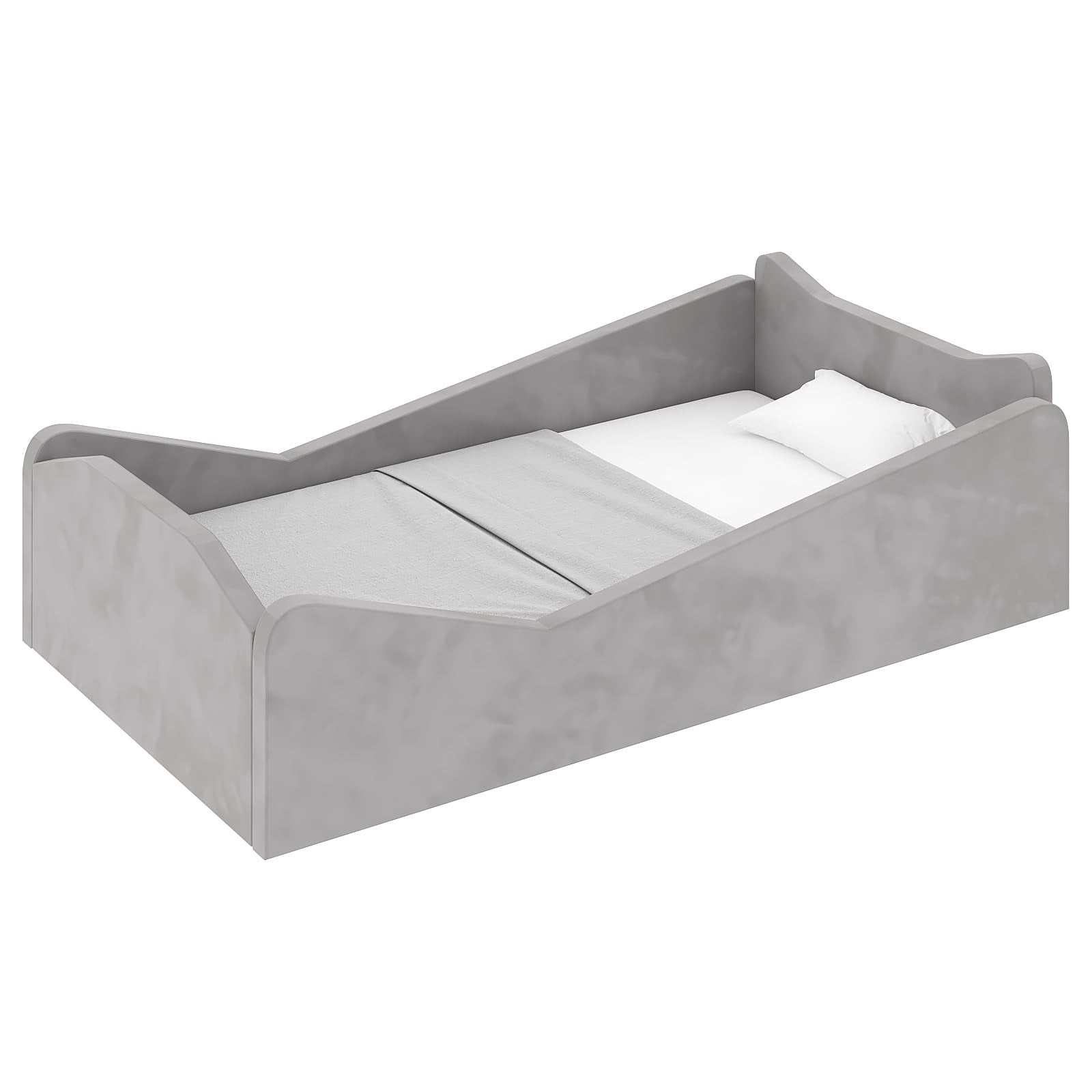 Gray JOYMOR toddler bed in a cozy nursery scene
