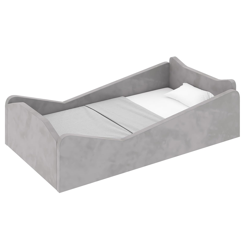 Gray JOYMOR toddler bed in a cozy nursery scene