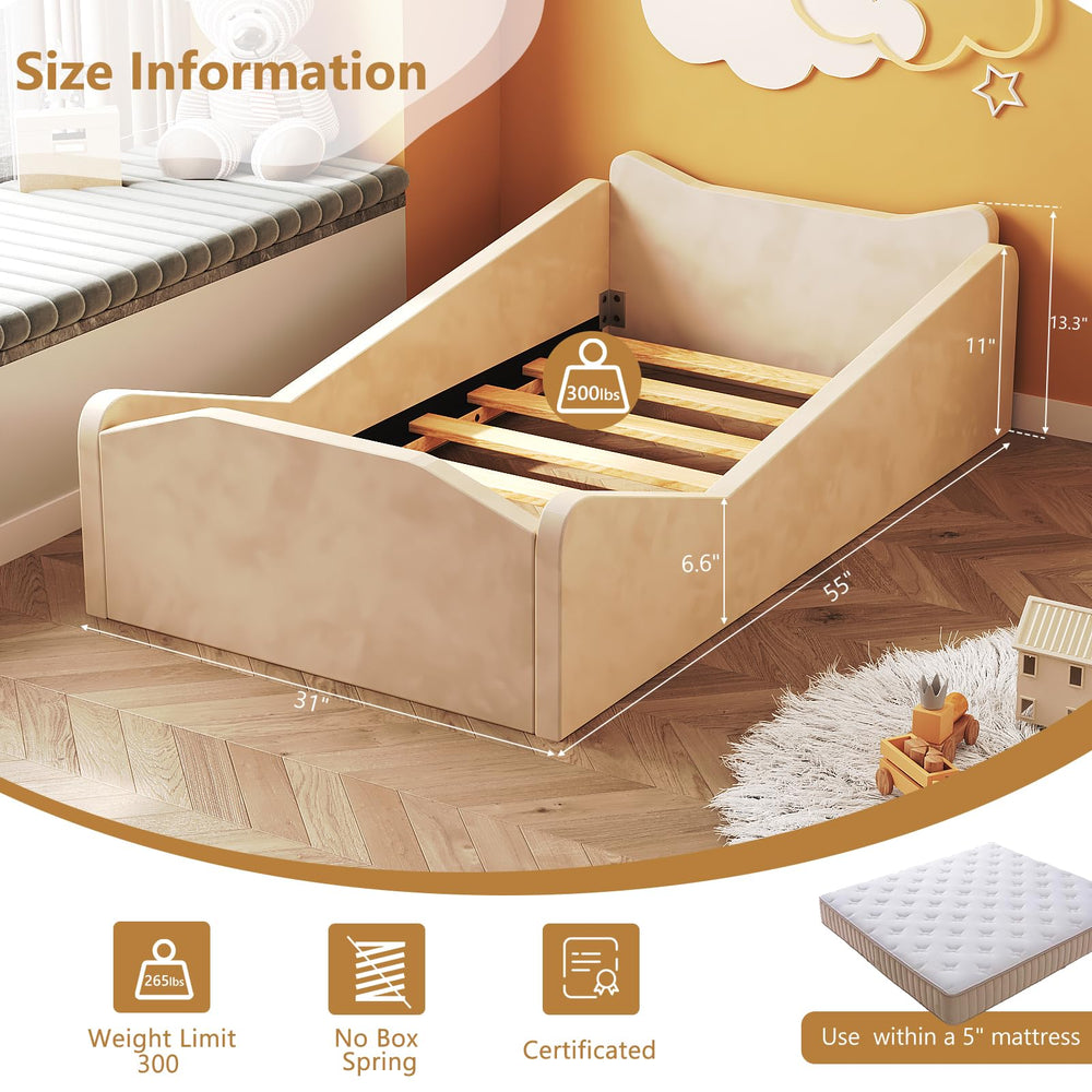JOYMOR bed fits a 52 by 28 inch mattress up to 5 inches thick
