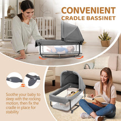 JOYMOR Twin Bassinet converts to bedside crib for close night-time proximity.