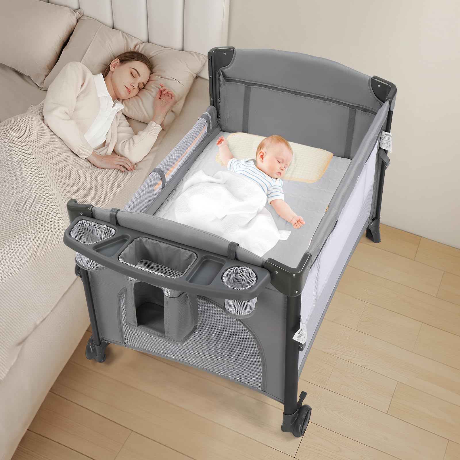 JOYMOR Twin Bassinet safety-focused base provides stability and reduced tilt.