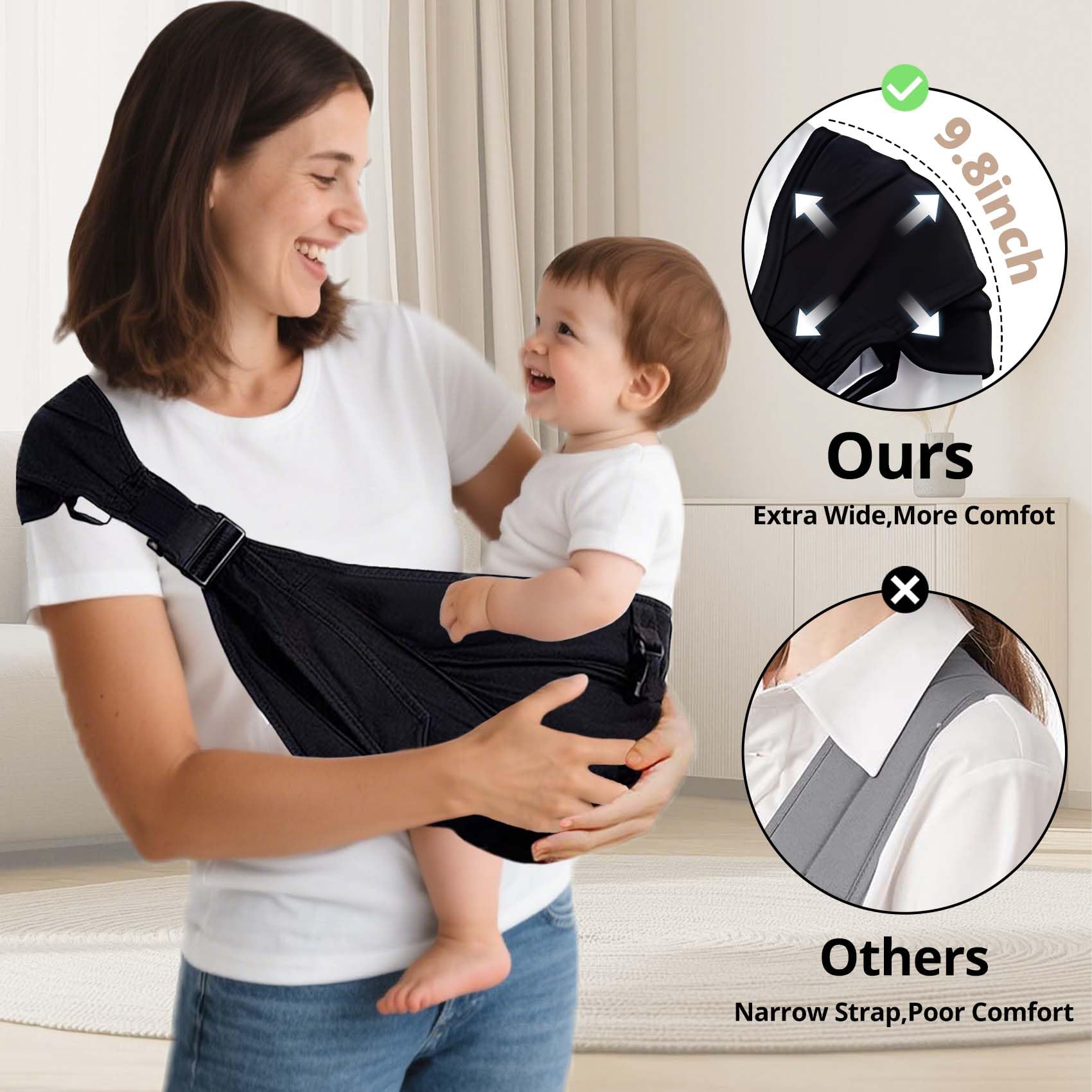 JOYNCLEON newborn-to-toddler sling focuses on ergonomic comfort for growing babies.