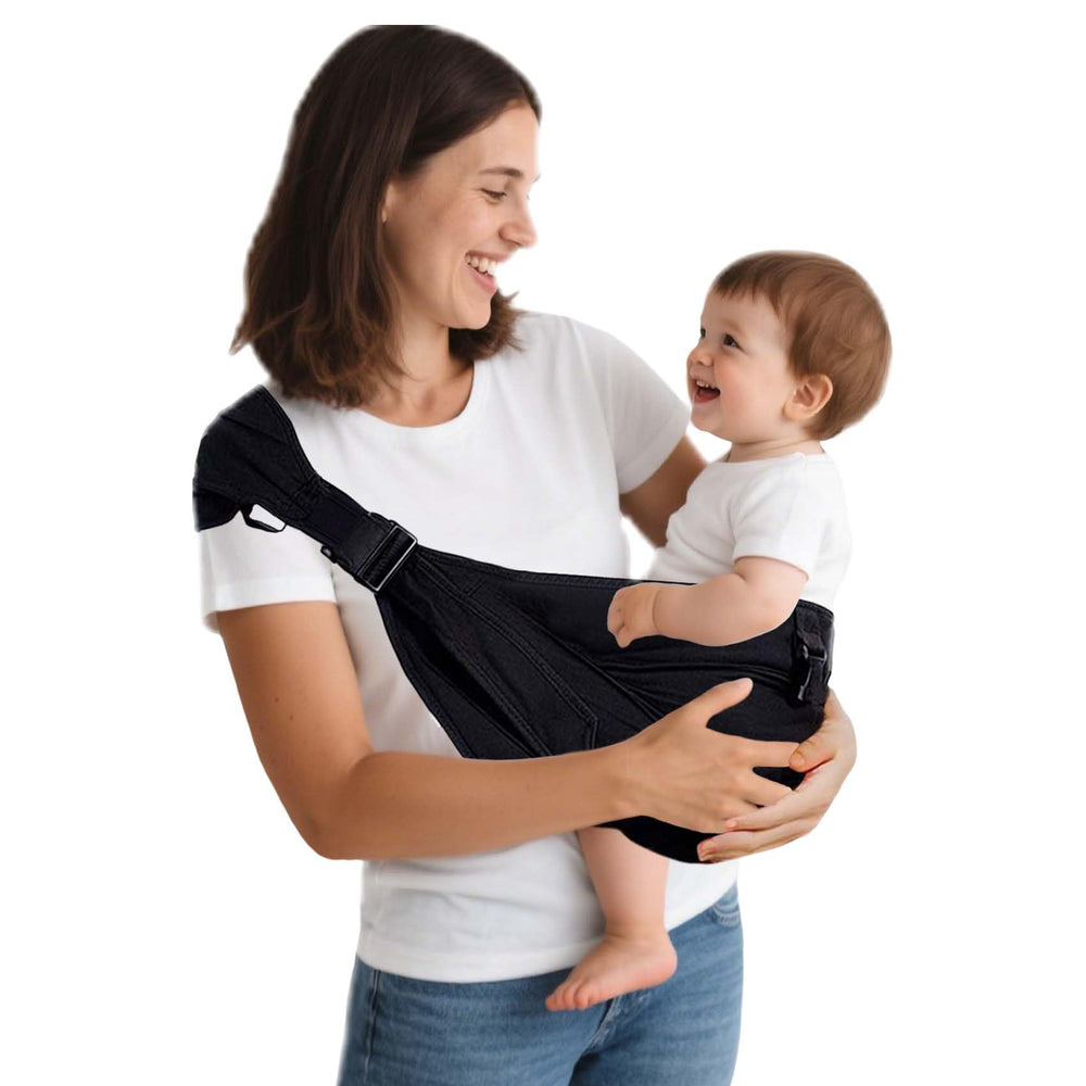 JOYNCLEON baby sling with wide shoulder strap for balanced support during longwear.