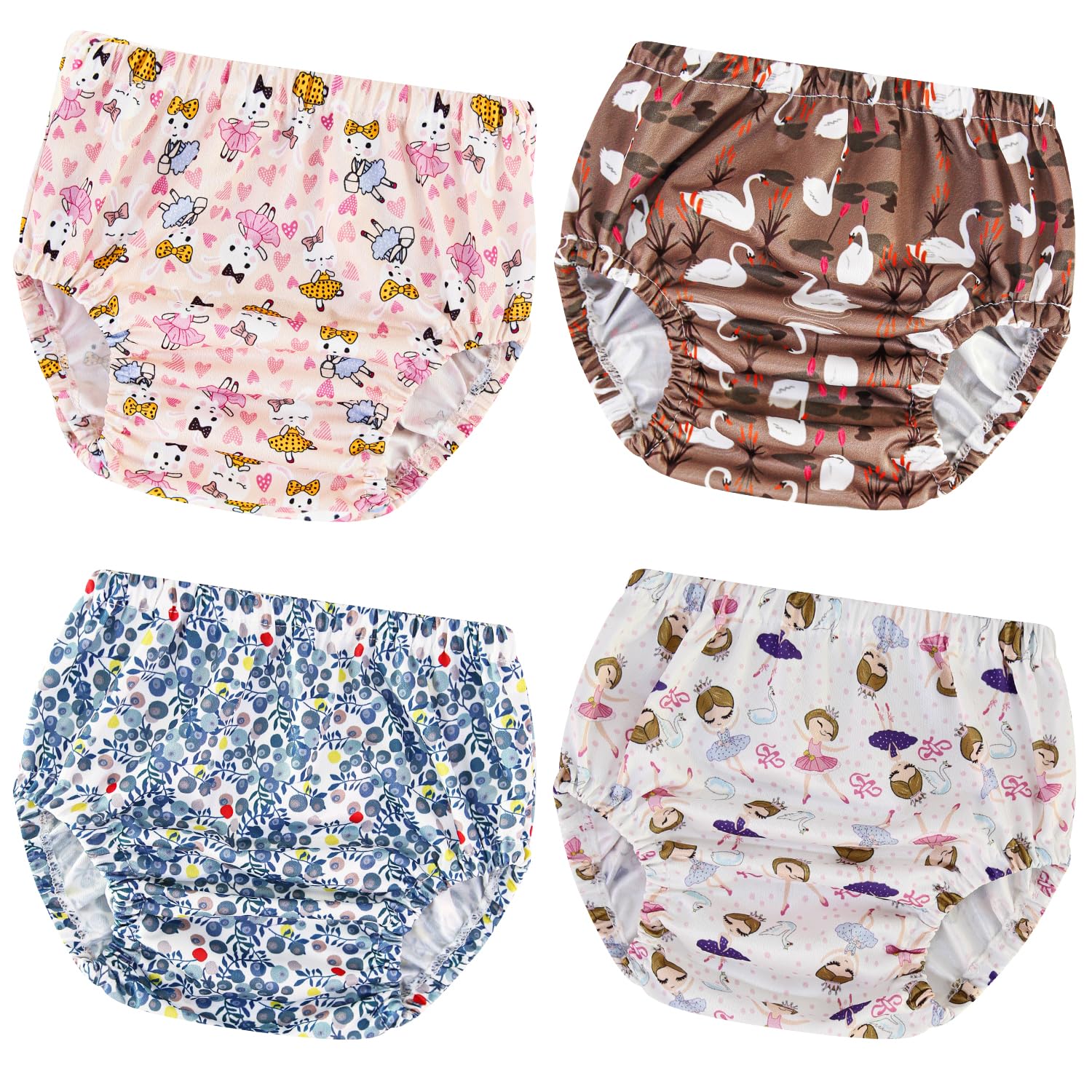Joyo roy 4Pcs diaper covers for girls laid out in a flatlay, ready for potty training use.