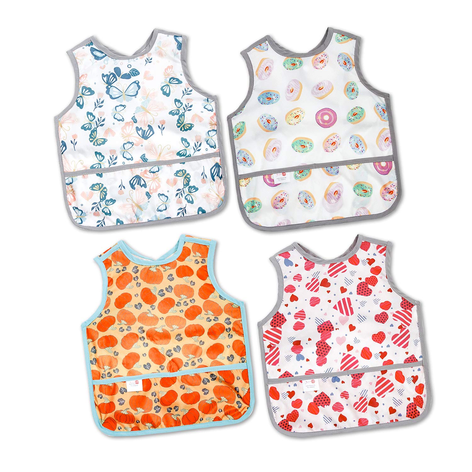 Joyo Roy mess-proof baby bib with front pocket catching dropped food during meals.