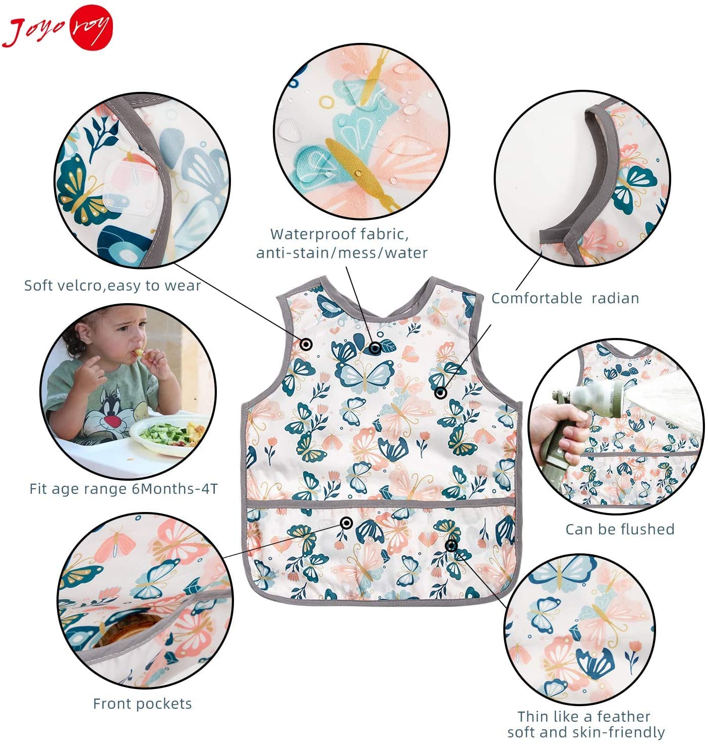 Joyo Roy bib with Velcro closure for easy on and off during feeding.
