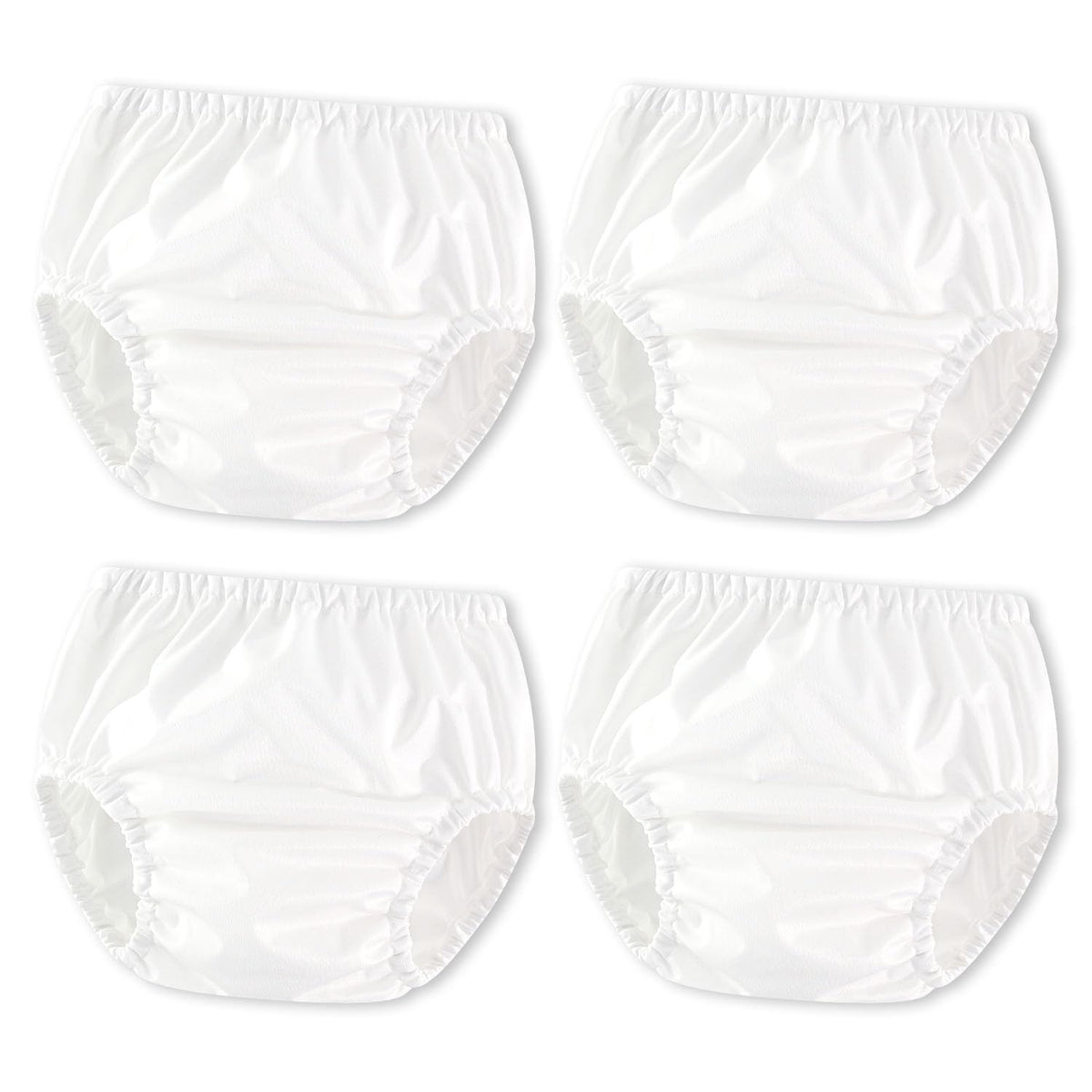 Joyo roy white diaper cover front view with soft elastic waist and leg openings for comfort