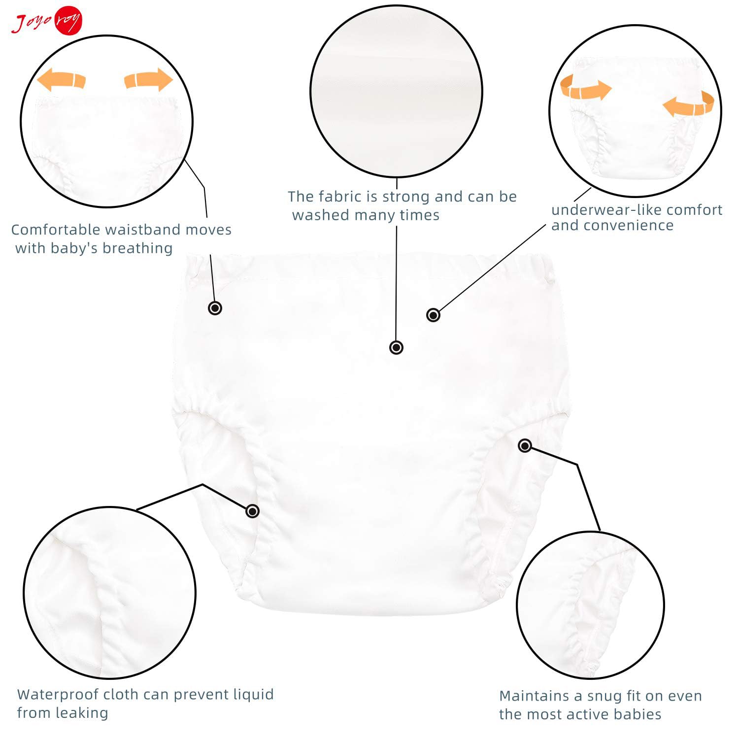 Joyo roy white diaper cover side view highlighting flexible edges for movement