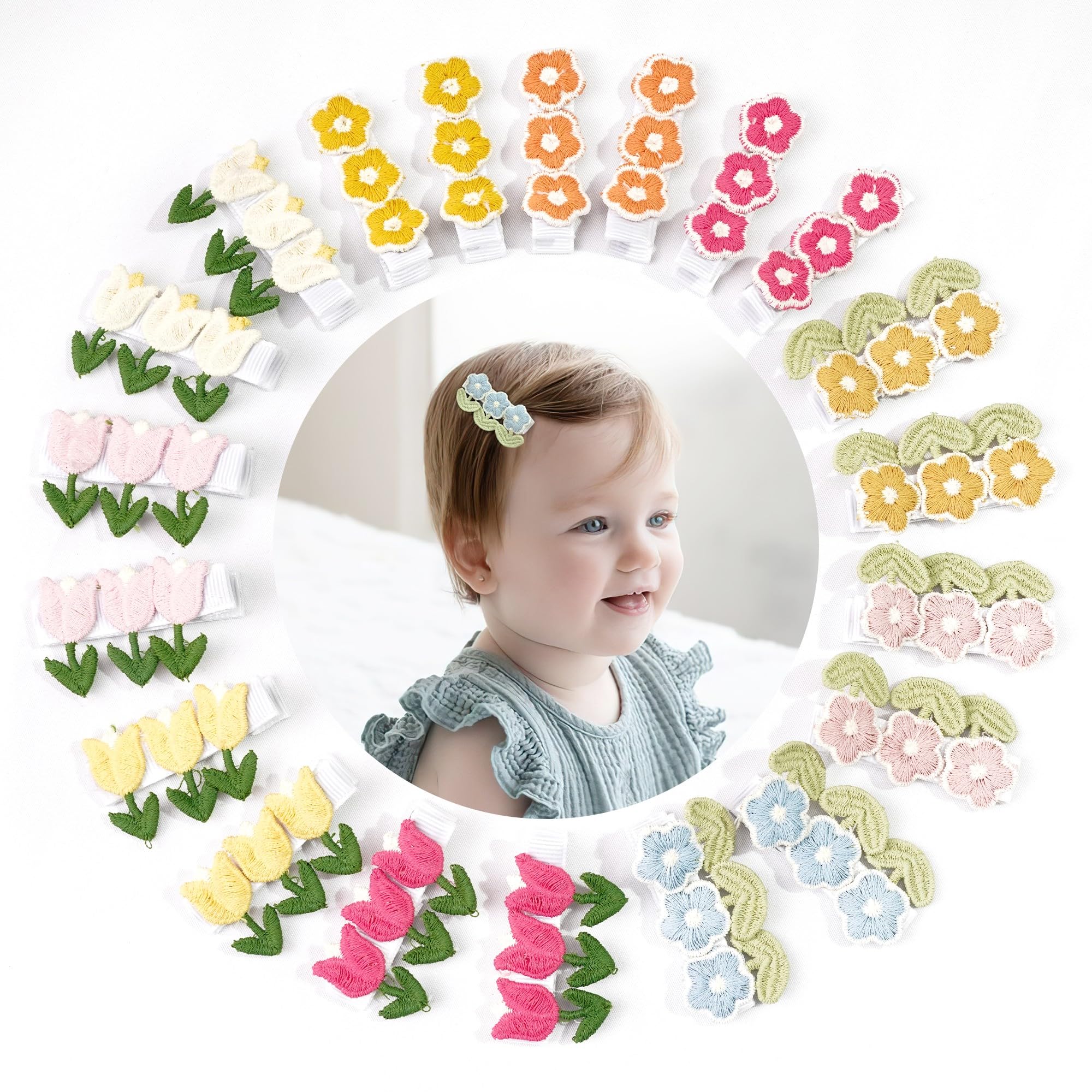 JOYOYO baby flower clip in pastel flowers for secure, gentle hold on fine hair